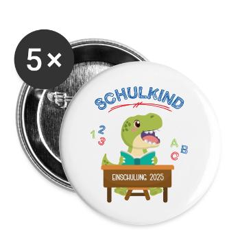 Einschulung 2025 Schulstart Schulanfang Schulkind - Buttons groß 56 mm (5er Pack) - Weiß - Vorne