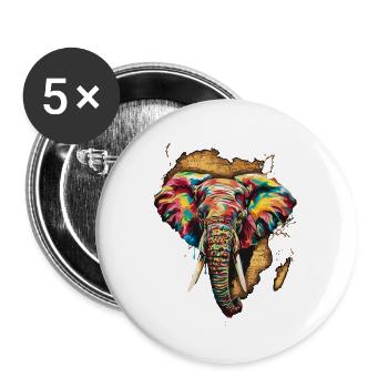 Afrique Éléphant Safari Jungle Art - Lot de 5 grands badges (56 mm) - blanc - Devant