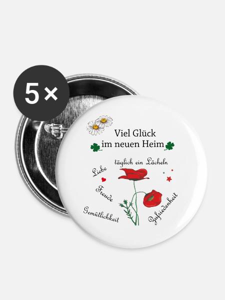 Viel Glück im neuen Heim - Buttons groß 56 mm (5er Pack) - Weiß