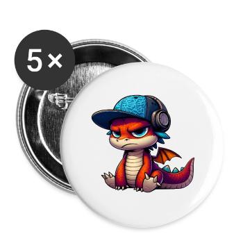 HipHop-Drache - Buttons groß 56 mm (5er Pack) - Weiß - Vorne