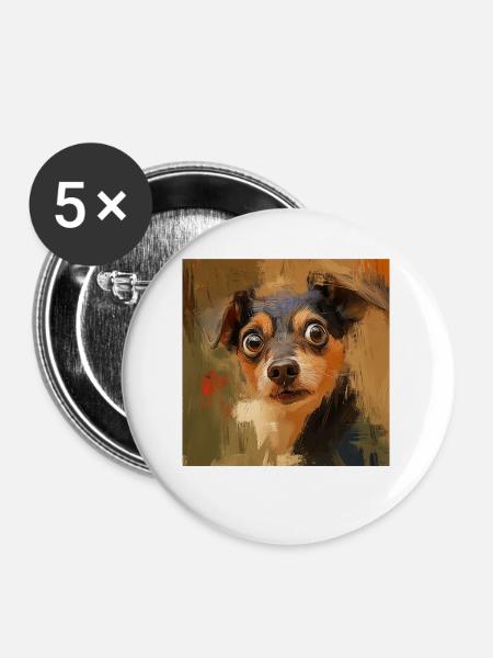 Hund - Buttons groß 56 mm (5er Pack) - Weiß