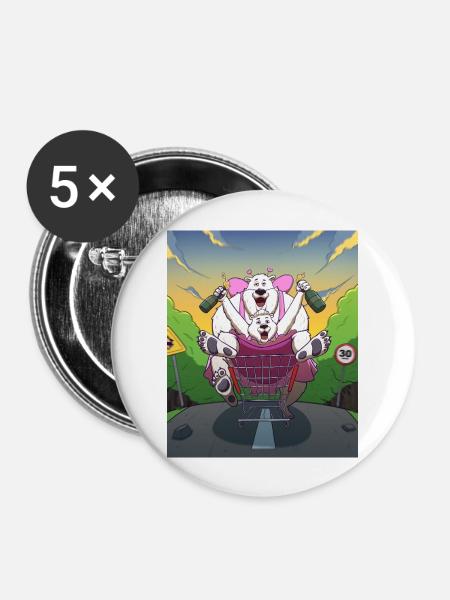 Tipsy Bears - Buttons groß 56 mm (5er Pack) - Weiß