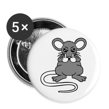 Mouse Nasty Angry Frustrated Aggressive Middle Finger - Buttons large 2.2''/56 mm (5-pack) - white - Front
