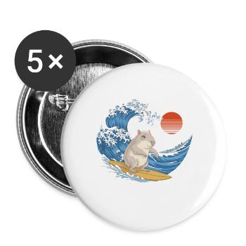 Capybara Surfen Auf Den Wellen Im Sommer - Buttons groß 56 mm (5er Pack) - Weiß - Vorne