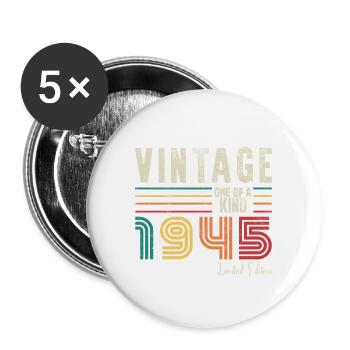 Jahrgang 1945, Jahrgang 1945 Geburtstagsgeschenk - Buttons groß 56 mm (5er Pack) - Weiß - Vorne