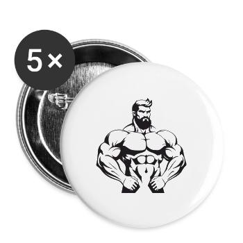 Mann Muskeln Gym Bodybuilding - Buttons groß 56 mm (5er Pack) - Weiß - Vorne