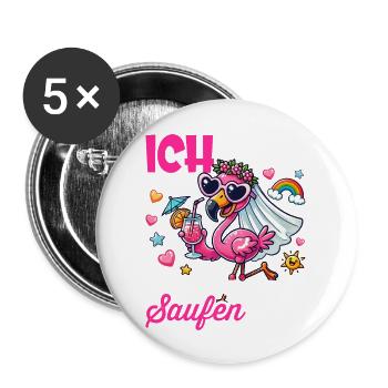 Braut T-Shirt JGA Frauen Junggesellenabschied - Buttons groß 56 mm (5er Pack) - Weiß - Vorne