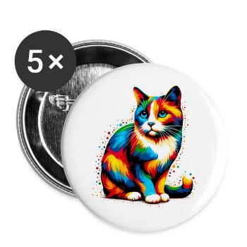 Katze - Buttons groß 56 mm (5er Pack) - Weiß - Vorne