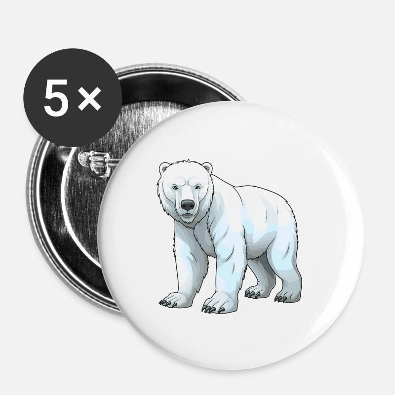Eisbär Tier - Buttons groß 56 mm (5er Pack) - Weiß