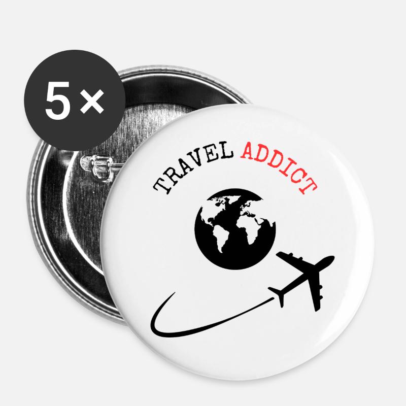 Travel Addict - Buttons large 2.2''/56 mm (5-pack) - white