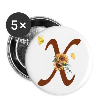 Lettre x tournesol papillon - Lot de 5 grands badges (56 mm) - blanc - Devant