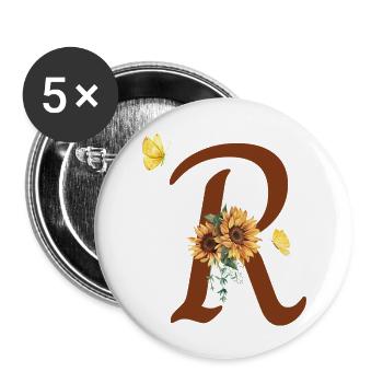 Letter r sunflower butterfly - Buttons large 2.2''/56 mm (5-pack) - white - Front
