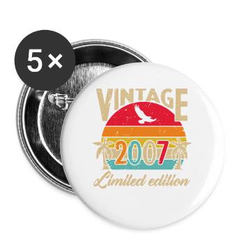 18 Ans 2007 Vintage Rétro Cadeau d’anniversaire - Lot de 5 grands badges (56 mm) - blanc - Devant