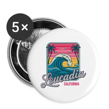 Leucadia, Kalifornien, Palms Beach - Buttons groß 56 mm (5er Pack) - Weiß - Vorne