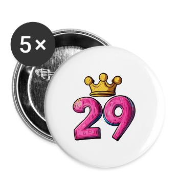 29 Zahl Krone - Buttons groß 56 mm (5er Pack) - Weiß - Vorne