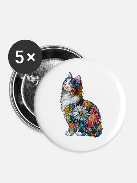 Norwegische Waldkatze - Buttons groß 56 mm (5er Pack) - Weiß