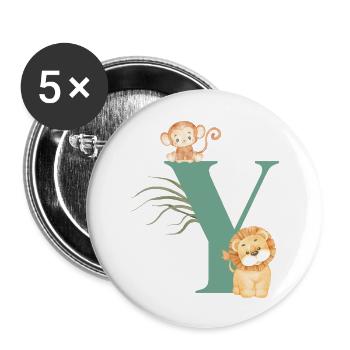 Lettre y vert animaux jungle - Lot de 5 grands badges (56 mm) - blanc - Devant