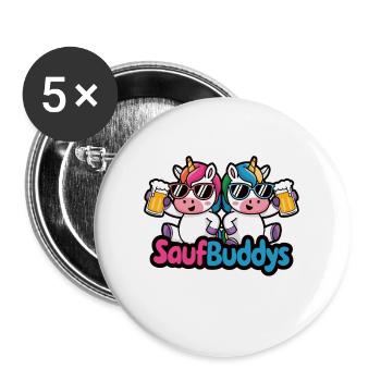 Saufbuddy Saufbuddys Saufen Bier Alkohol Party Ein - Buttons groß 56 mm (5er Pack) - Weiß - Vorne