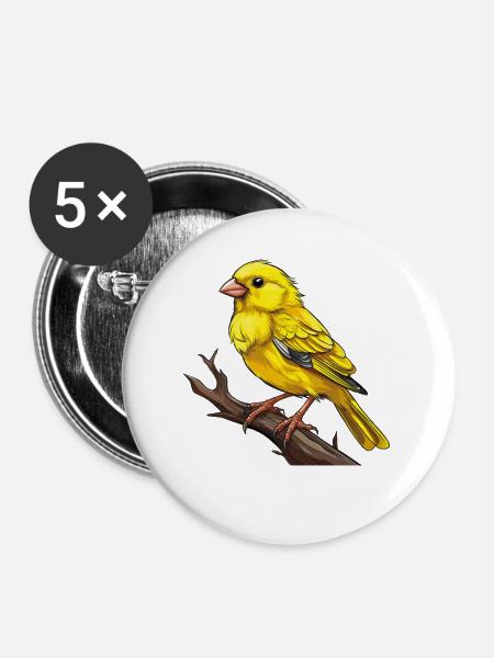 VOGEL KANARIENVOGEL - Buttons groß 56 mm (5er Pack) - Weiß
