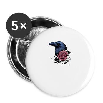 Raven's Romance: Vogel mit Rose und Stammesakzenten - Buttons groß 56 mm (5er Pack) - Weiß - Vorne
