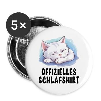 Offizielles Schlafshirt Katze Schlafanzug Süß Tier - Buttons groß 56 mm (5er Pack) - Weiß - Vorne