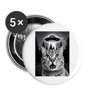 Selfie von einer Katze mit Ufo - Buttons groß 56 mm (5er Pack) - Weiß - Vorne