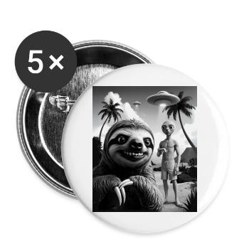 Faultier macht Selfie mit Alien am Strand - Buttons groß 56 mm (5er Pack) - Weiß - Vorne