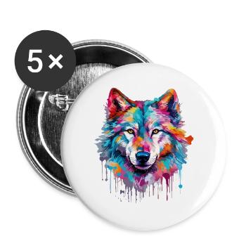 Wolf Wolf Head Predator Forest Nature Wilderness Colorful - Buttons large 2.2''/56 mm (5-pack) - white - Front