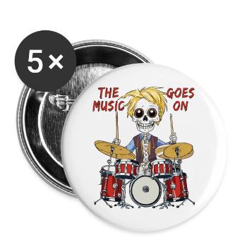 TAMBOURS SQUELETTES LA MUSIQUE CONTINUE - Lot de 5 grands badges (56 mm) - blanc - Devant
