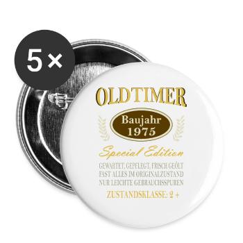 Round Birthday 50 Years Vintage 1975 Classic Car - Buttons large 2.2''/56 mm (5-pack) - white - Front