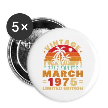 March 1975 Vintage Birthday Gift - Buttons large 2.2''/56 mm (5-pack) - white - Front