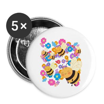 Bee Bees Flower Flowers Summer Kids - Buttons large 2.2''/56 mm (5-pack) - white - Front