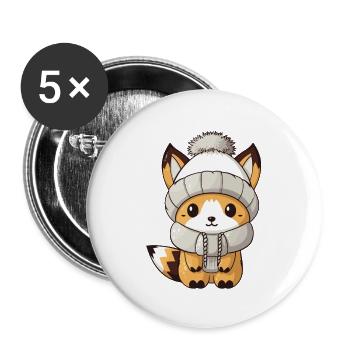 Fuchs Winter Tier Baby Comic - Buttons groß 56 mm (5er Pack) - Weiß - Vorne