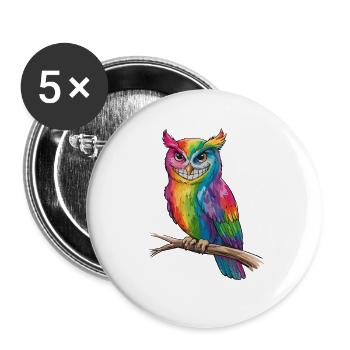 Bunte LGBTQ Eule Mit Stolz - Buttons groß 56 mm (5er Pack) - Weiß - Vorne