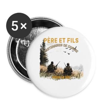 Père et Fils Chasse Ensemble - Lot de 5 grands badges (56 mm) - blanc - Devant