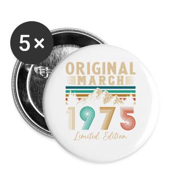 March 1975 Vintage Birthday Gift - Buttons large 2.2''/56 mm (5-pack) - white - Front