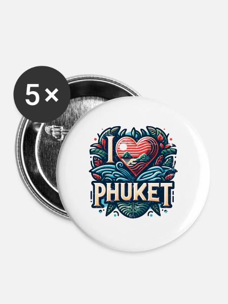 I love Phuket - Buttons groß 56 mm (5er Pack) - Weiß