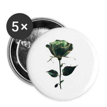 Grüne Rose - Buttons groß 56 mm (5er Pack) - Weiß - Vorne