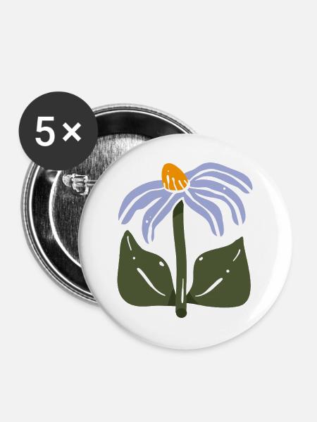 Stilisierte Wildblume - Buttons groß 56 mm (5er Pack) - Weiß