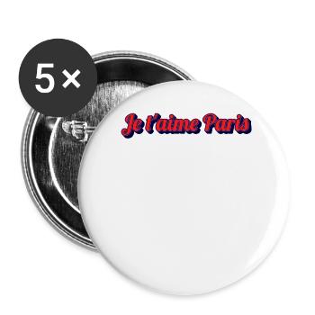 Je t'aime Paris Script with Blue Shadow - Buttons large 2.2''/56 mm (5-pack) - white - Front