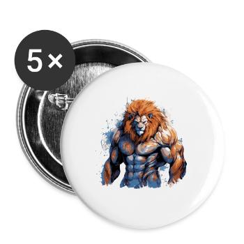 Gymnase de combattant Lion Muscles - Lot de 5 grands badges (56 mm) - blanc - Devant