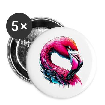 Flamant - Lot de 5 grands badges (56 mm) - blanc - Devant