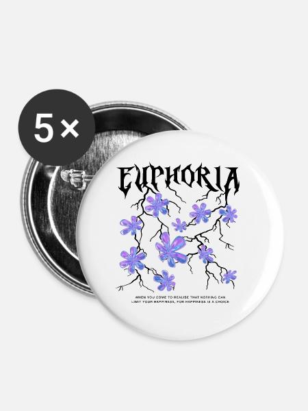 Holografische Blumen - Buttons groß 56 mm (5er Pack) - Weiß