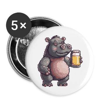 Hippopotamus Pixel Beer - Buttons large 2.2''/56 mm (5-pack) - white - Front