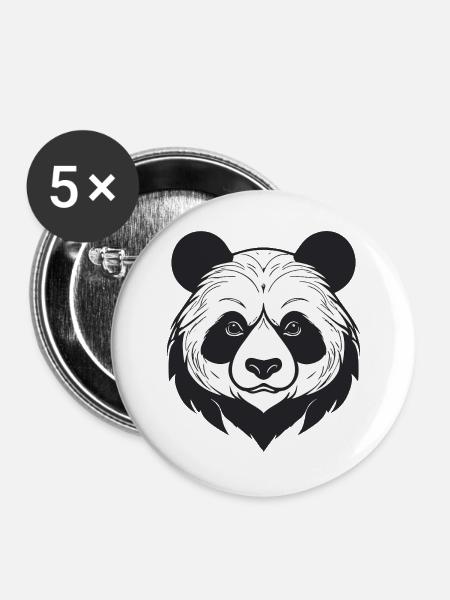 Panda Illustration in Schwarz-Weiß - Buttons groß 56 mm (5er Pack) - Weiß