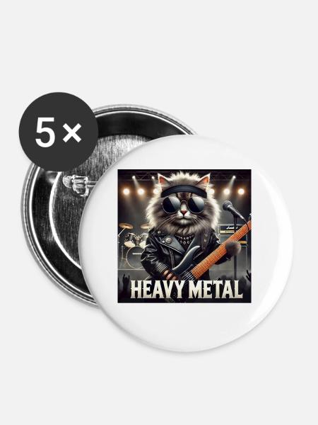 Heavy Metal Katze mit Gitarre - Buttons groß 56 mm (5er Pack) - Weiß
