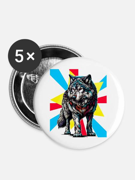 Wolf Wölfe Tattoo - Buttons groß 56 mm (5er Pack) - Weiß
