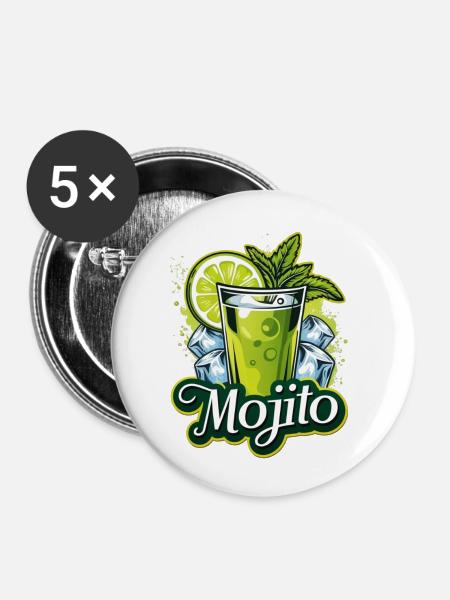 Mojito-Aperitif - Buttons groß 56 mm (5er Pack) - Weiß