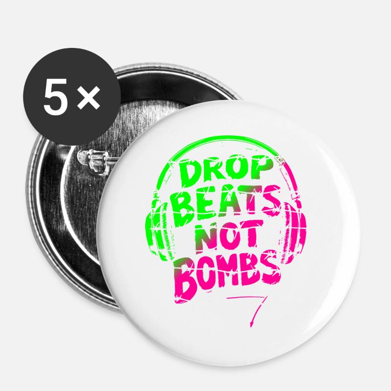 Drop Beats Not Bombs green pink - Buttons large 2.2''/56 mm (5-pack) - white
