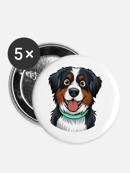 Berner Sennenhund Portrait - Buttons groß 56 mm (5er Pack) - Weiß